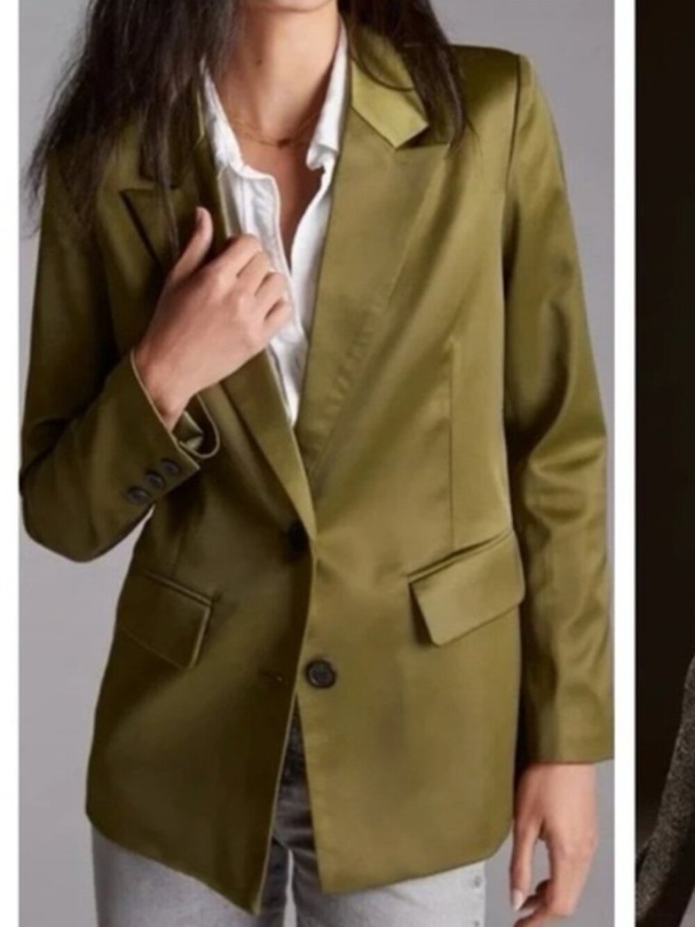 NWT Avec Les Filles Olive Satin Blazer